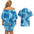 Hawaii Tapa Couples Matching Off Shoulder Short Dress and Hawaiian Shirt Hibiscus Mix Hawaiian Quilt Patches - Blue LT7 - Polynesian Pride