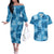 Hawaii Tapa Couples Matching Off The Shoulder Long Sleeve Dress and Hawaiian Shirt Hibiscus Mix Hawaiian Quilt Patches - Blue LT7 Blue - Polynesian Pride