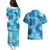 Hawaii Tapa Couples Matching Puletasi Dress and Hawaiian Shirt Hibiscus Mix Hawaiian Quilt Patches - Blue LT7 - Polynesian Pride