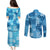 Hawaii Tapa Couples Matching Puletasi Dress and Long Sleeve Button Shirt Hibiscus Mix Hawaiian Quilt Patches - Blue LT7 - Polynesian Pride