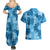 Hawaii Tapa Couples Matching Summer Maxi Dress and Hawaiian Shirt Hibiscus Mix Hawaiian Quilt Patches - Blue LT7 - Polynesian Pride