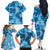 Hawaii Tapa Family Matching Off Shoulder Long Sleeve Dress and Hawaiian Shirt Hibiscus Mix Hawaiian Quilt Patches - Blue LT7 - Polynesian Pride