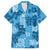 Hawaii Tapa Family Matching Off Shoulder Maxi Dress and Hawaiian Shirt Hibiscus Mix Hawaiian Quilt Patches - Blue LT7 Dad's Shirt - Short Sleeve Blue - Polynesian Pride