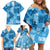 Hawaii Tapa Family Matching Off Shoulder Short Dress and Hawaiian Shirt Hibiscus Mix Hawaiian Quilt Patches - Blue LT7 - Polynesian Pride