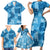 Hawaii Tapa Family Matching Short Sleeve Bodycon Dress and Hawaiian Shirt Hibiscus Mix Hawaiian Quilt Patches - Blue LT7 - Polynesian Pride