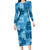 Hawaii Tapa Long Sleeve Bodycon Dress Hibiscus Mix Hawaiian Quilt Patches - Blue LT7 Long Dress Blue - Polynesian Pride