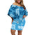 Hawaii Tapa Off Shoulder Short Dress Hibiscus Mix Hawaiian Quilt Patches - Blue LT7 Women Blue - Polynesian Pride