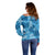 Hawaii Tapa Off Shoulder Sweater Hibiscus Mix Hawaiian Quilt Patches - Blue LT7 - Polynesian Pride