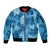 Hawaii Tapa Sleeve Zip Bomber Jacket Hibiscus Mix Hawaiian Quilt Patches - Blue LT7 Unisex Blue - Polynesian Pride