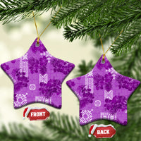 Vintage Hawaiian Quilt Patches Mix Hibiscus Ceramic Ornament Violet LT7 Star Violet - Polynesian Pride
