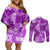 Hawaii Tapa Couples Matching Off Shoulder Short Dress and Long Sleeve Button Shirt Hibiscus Mix Hawaiian Quilt Patches - Violet LT7 Violet - Polynesian Pride