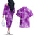 Hawaii Tapa Couples Matching Off The Shoulder Long Sleeve Dress and Hawaiian Shirt Hibiscus Mix Hawaiian Quilt Patches - Violet LT7 - Polynesian Pride