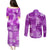 Hawaii Tapa Couples Matching Puletasi Dress and Long Sleeve Button Shirt Hibiscus Mix Hawaiian Quilt Patches - Violet LT7 - Polynesian Pride