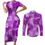 Hawaii Tapa Couples Matching Short Sleeve Bodycon Dress and Long Sleeve Button Shirt Hibiscus Mix Hawaiian Quilt Patches - Violet LT7 Violet - Polynesian Pride