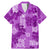 Hawaii Tapa Family Matching Mermaid Dress and Hawaiian Shirt Hibiscus Mix Hawaiian Quilt Patches - Violet LT7 Dad's Shirt - Short Sleeve Violet - Polynesian Pride