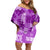 Hawaii Tapa Family Matching Off Shoulder Short Dress and Hawaiian Shirt Hibiscus Mix Hawaiian Quilt Patches - Violet LT7 Mom's Dress Violet - Polynesian Pride