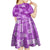 Hawaii Tapa Kid Short Sleeve Dress Hibiscus Mix Hawaiian Quilt Patches - Violet LT7 - Polynesian Pride