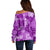 Hawaii Tapa Off Shoulder Sweater Hibiscus Mix Hawaiian Quilt Patches - Violet LT7 - Polynesian Pride