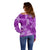 Hawaii Tapa Off Shoulder Sweater Hibiscus Mix Hawaiian Quilt Patches - Violet LT7 - Polynesian Pride