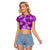 Hawaii Tapa Raglan Cropped T Shirt Hibiscus Mix Hawaiian Quilt Patches - Violet LT7 Female Violet - Polynesian Pride