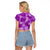 Hawaii Tapa Raglan Cropped T Shirt Hibiscus Mix Hawaiian Quilt Patches - Violet LT7 - Polynesian Pride