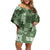 Hawaii Tapa Family Matching Off Shoulder Short Dress and Hawaiian Shirt Hibiscus Mix Hawaiian Quilt Patches - Sage Green LT7 Mom's Dress Sage Green - Polynesian Pride