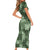 Hawaii Tapa Short Sleeve Bodycon Dress Hibiscus Mix Hawaiian Quilt Patches - Sage Green LT7 - Polynesian Pride