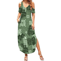 Hawaii Tapa Summer Maxi Dress Hibiscus Mix Hawaiian Quilt Patches - Sage Green LT7 Women Sage Green - Polynesian Pride