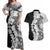 Polynesian Plumeria Lei Couples Matching Off Shoulder Maxi Dress and Hawaiian Shirt with Hammerhead Shark