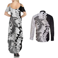 Polynesian Plumeria Lei Couples Matching Summer Maxi Dress and Long Sleeve Button Shirt with Hammerhead Shark LT7 - Polynesian Pride