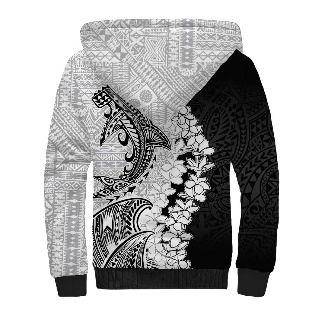 Polynesian Plumeria Lei Sherpa Hoodie with Hammerhead Shark LT7 - Polynesian Pride