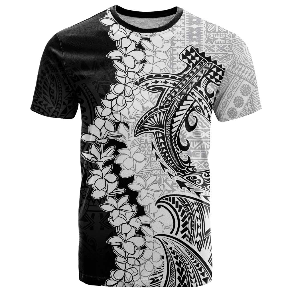 Polynesian Plumeria Lei T Shirt with Hammerhead Shark LT7 Black - Polynesian Pride
