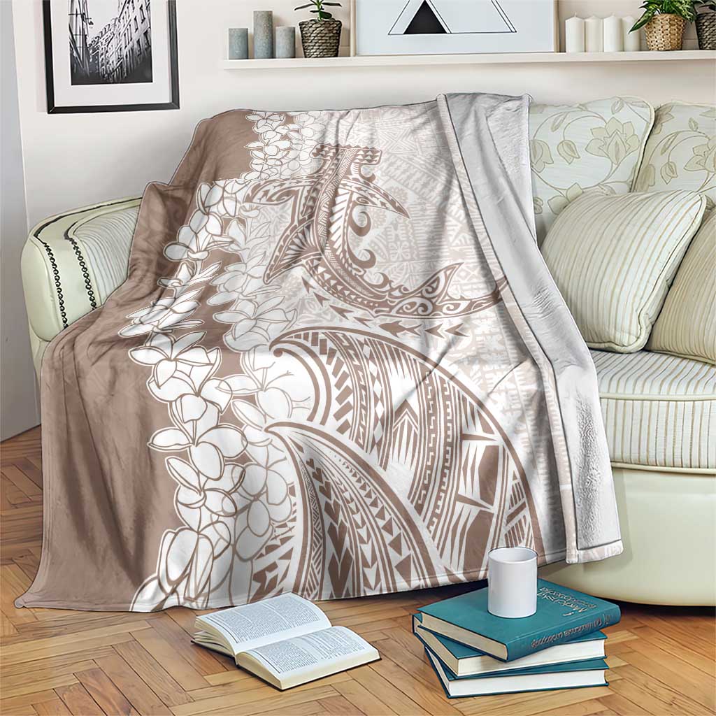 Polynesian Beige Plumeria Lei Blanket with Hammerhead Shark LT7 Beige - Polynesian Pride
