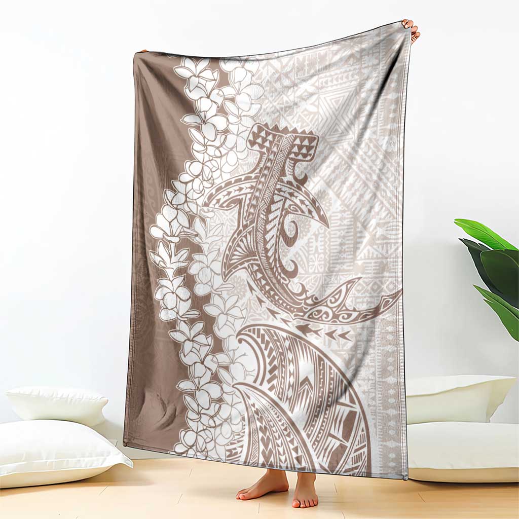 Polynesian Beige Plumeria Lei Blanket with Hammerhead Shark LT7 - Polynesian Pride