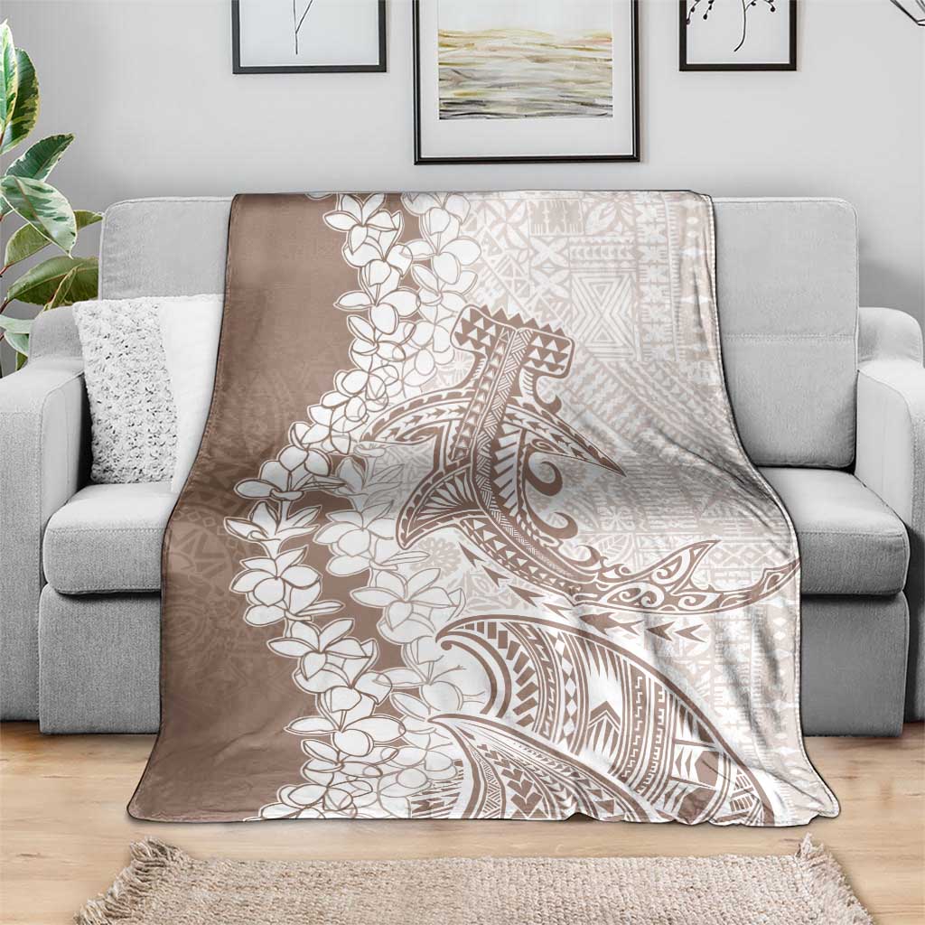 Polynesian Beige Plumeria Lei Blanket with Hammerhead Shark LT7 - Polynesian Pride