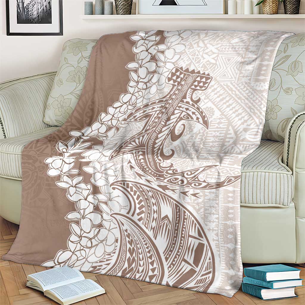 Polynesian Beige Plumeria Lei Blanket with Hammerhead Shark LT7 - Polynesian Pride
