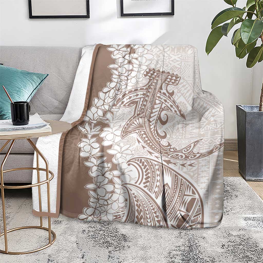 Polynesian Beige Plumeria Lei Blanket with Hammerhead Shark LT7 - Polynesian Pride