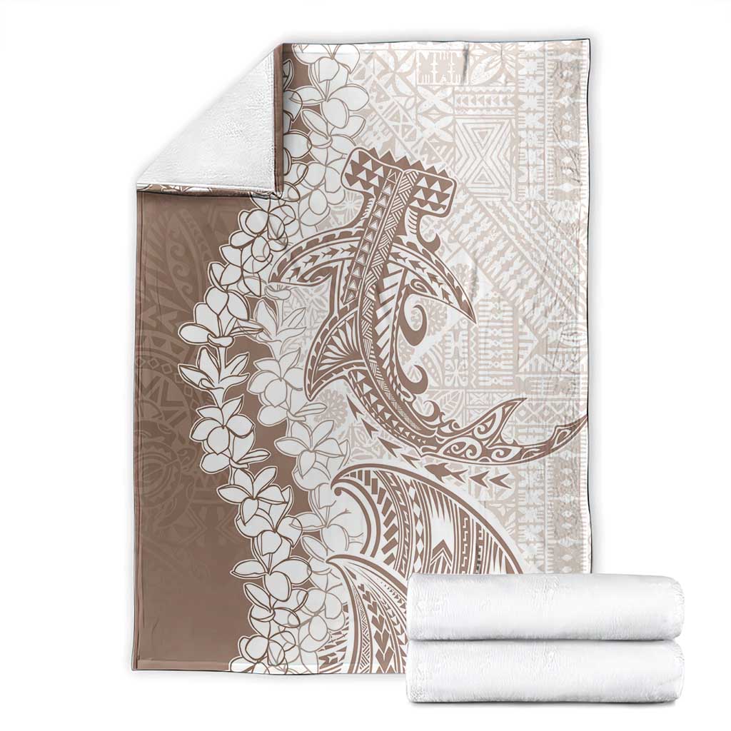 Polynesian Beige Plumeria Lei Blanket with Hammerhead Shark LT7 - Polynesian Pride