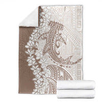 Polynesian Beige Plumeria Lei Blanket with Hammerhead Shark LT7 - Polynesian Pride