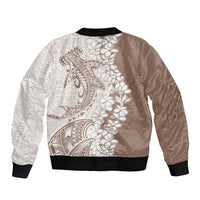 Polynesian Beige Plumeria Lei Bomber Jacket with Hammerhead Shark LT7 - Polynesian Pride
