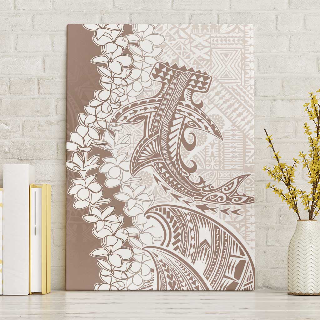 Polynesian Beige Plumeria Lei Canvas Wall Art with Hammerhead Shark LT7 Without Frame Beige - Polynesian Pride
