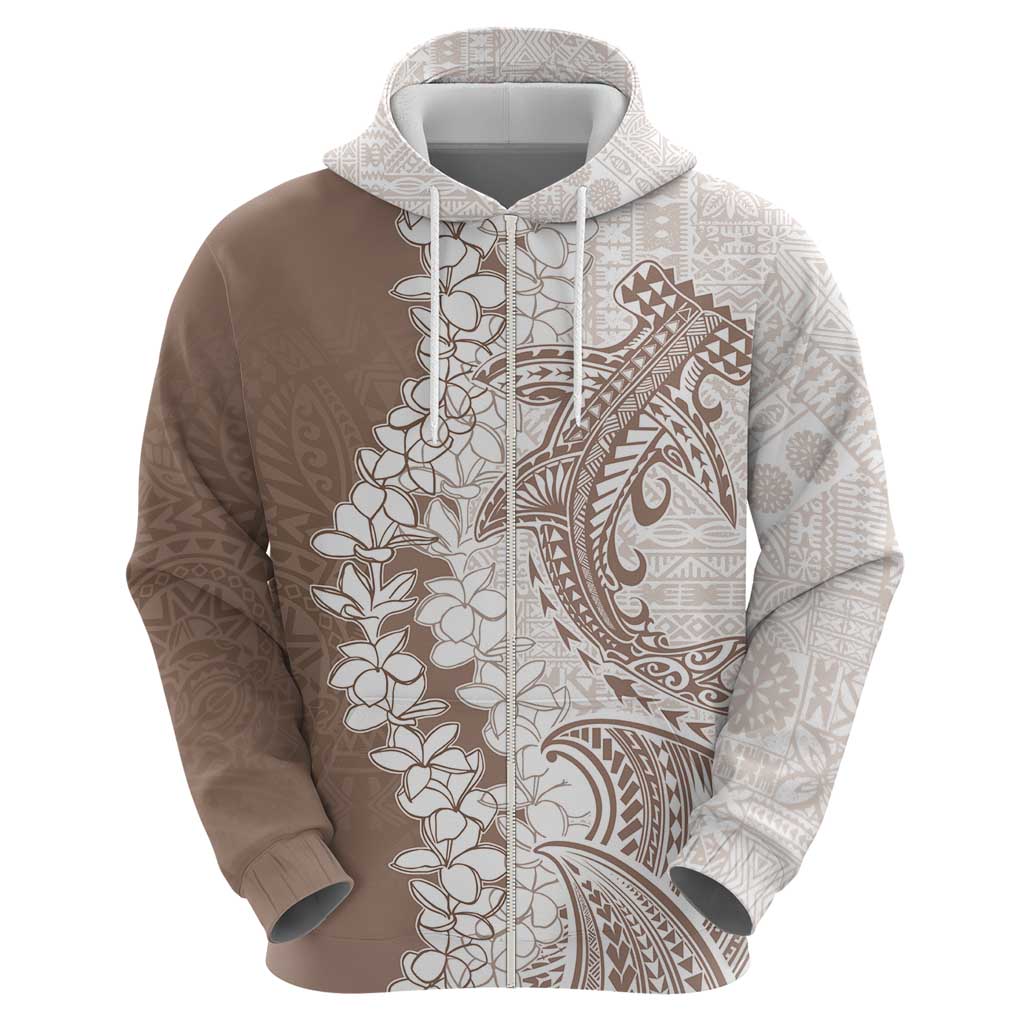 Polynesian Beige Plumeria Lei Hoodie with Hammerhead Shark LT7 - Polynesian Pride