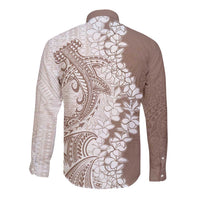 Polynesian Beige Plumeria Lei Long Sleeve Button Shirt with Hammerhead Shark LT7 - Polynesian Pride
