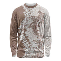 Polynesian Beige Plumeria Lei Long Sleeve Shirt with Hammerhead Shark LT7 Unisex Beige - Polynesian Pride