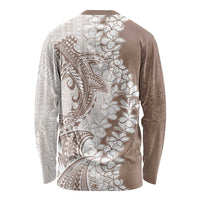 Polynesian Beige Plumeria Lei Long Sleeve Shirt with Hammerhead Shark LT7 - Polynesian Pride