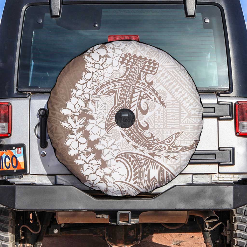 Polynesian Beige Plumeria Lei Spare Tire Cover with Hammerhead Shark