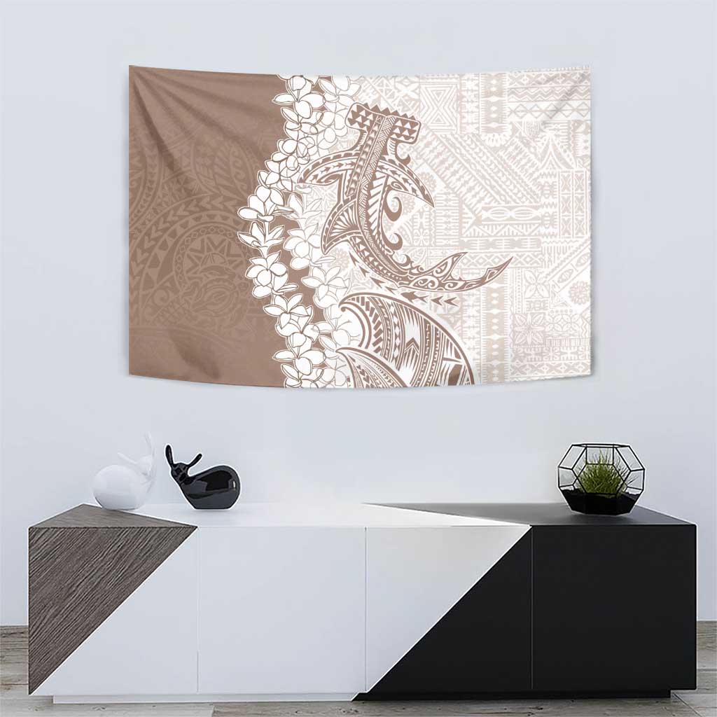 Polynesian Beige Plumeria Lei Tapestry with Hammerhead Shark LT7 - Polynesian Pride