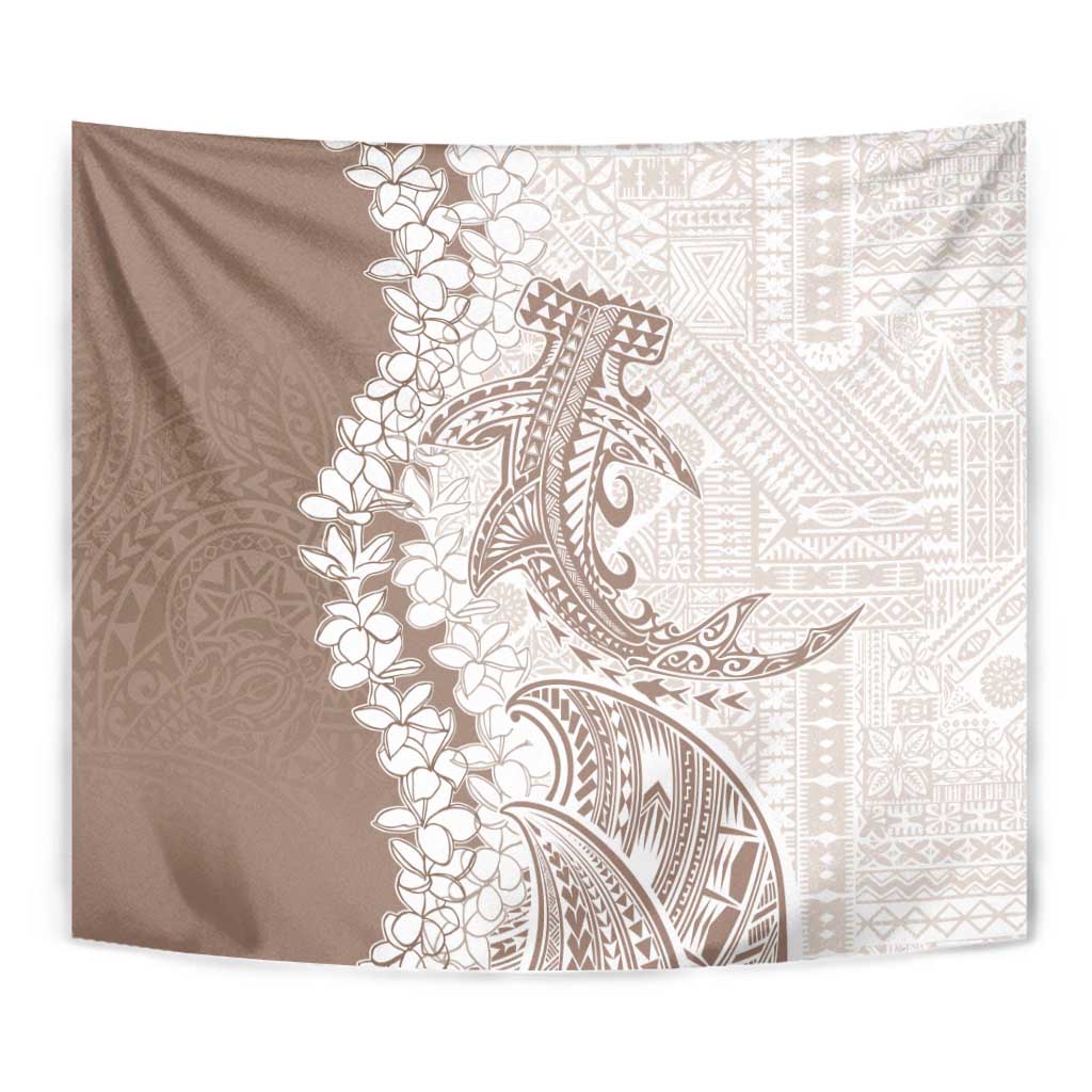 Polynesian Beige Plumeria Lei Tapestry with Hammerhead Shark LT7 - Polynesian Pride