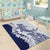 Polynesian Navy Blue Plumeria Lei Area Rug with Hammerhead Shark