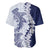 Polynesian Navy Blue Plumeria Lei Baseball Jersey with Hammerhead Shark